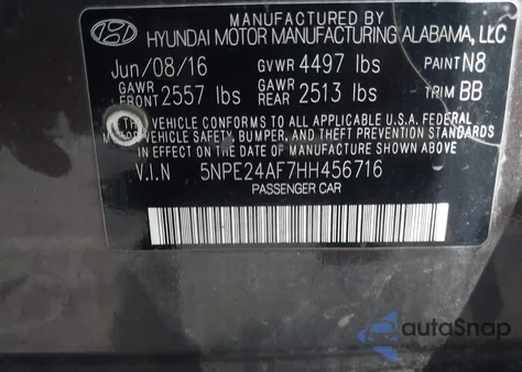 2017 Hyundai Sonata Se z USA, uszkodzony, nr VIN 5NPE24AF7HH456716